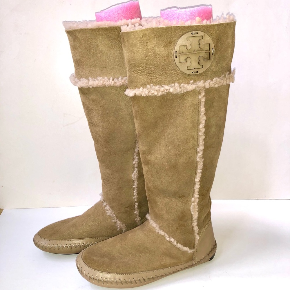 Tory Burch Suede & Leather Moccasin Boots Gently Used Size 6-1/2